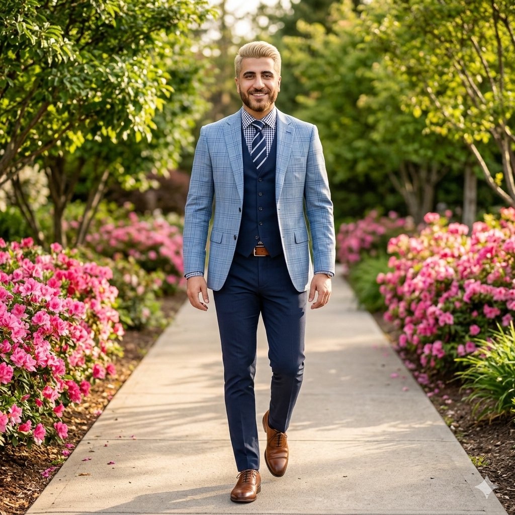 Preview image for High-End Fashion Portrait of South Asian Man in Garden prompt