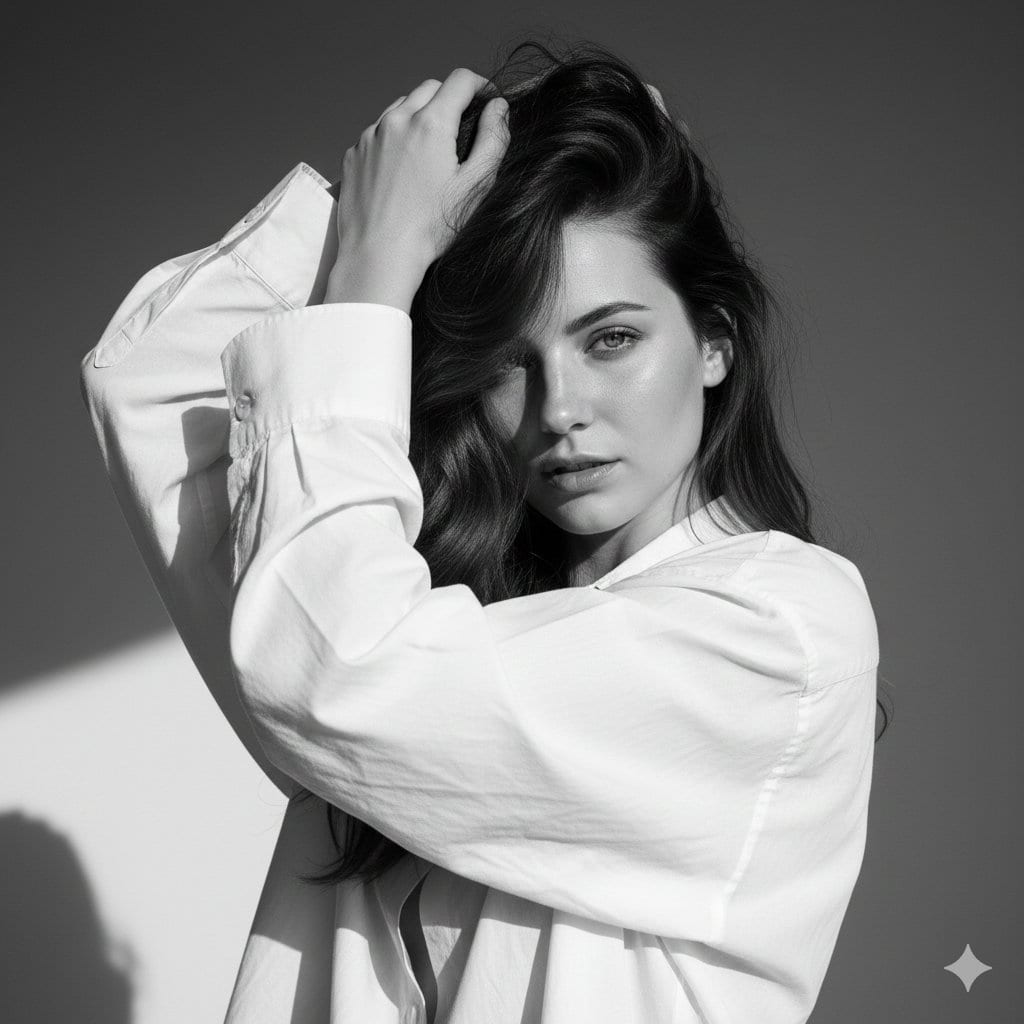 Preview image for High-Fashion Black and White Editorial Portrait Prompt (Facial Lock) prompt