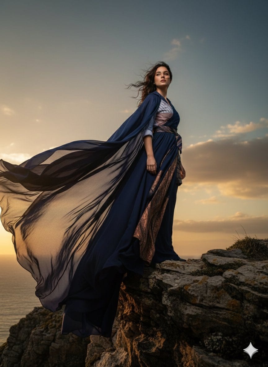 High-Fashion Cinematic Portrait Emphasizing Motion - AI Generated Character Style Image
