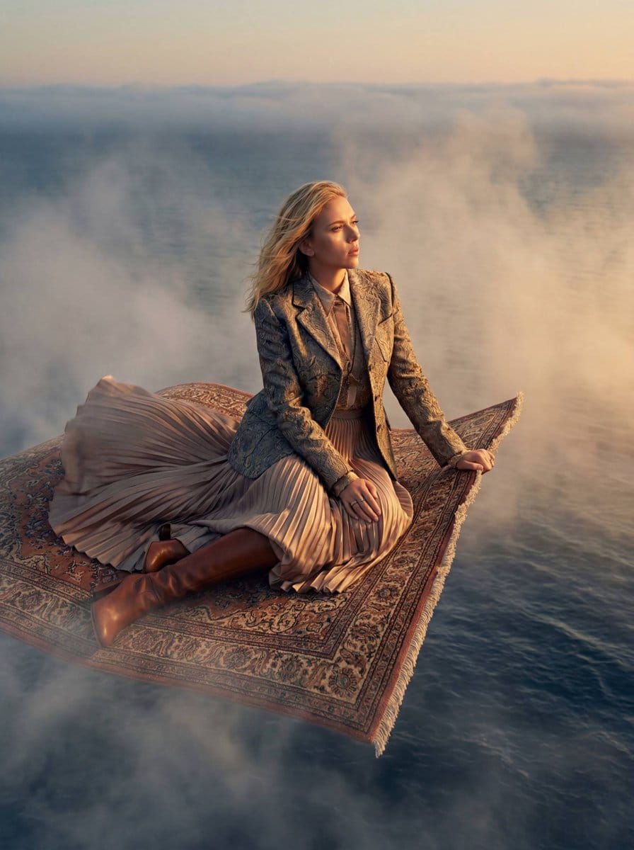 High-Fashion Editorial on a Flying Magic Carpet - AI Generated Fantasy Style Image Example