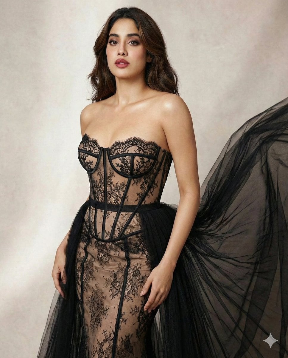 Preview image for High-Fashion Illusion Lace Corset Gown Editorial prompt