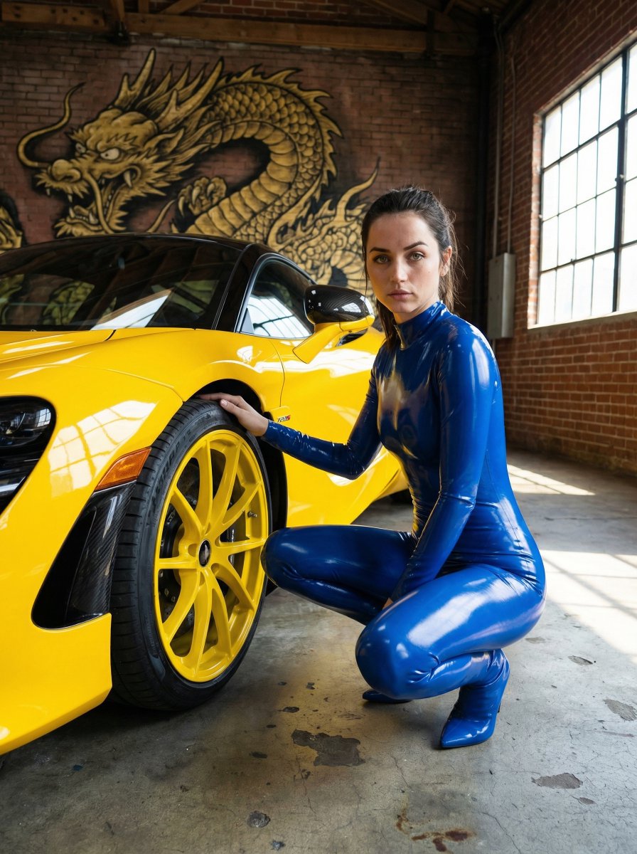 Preview image for High-Fashion Latex Bodysuit Portraits with Luxury Cars prompt