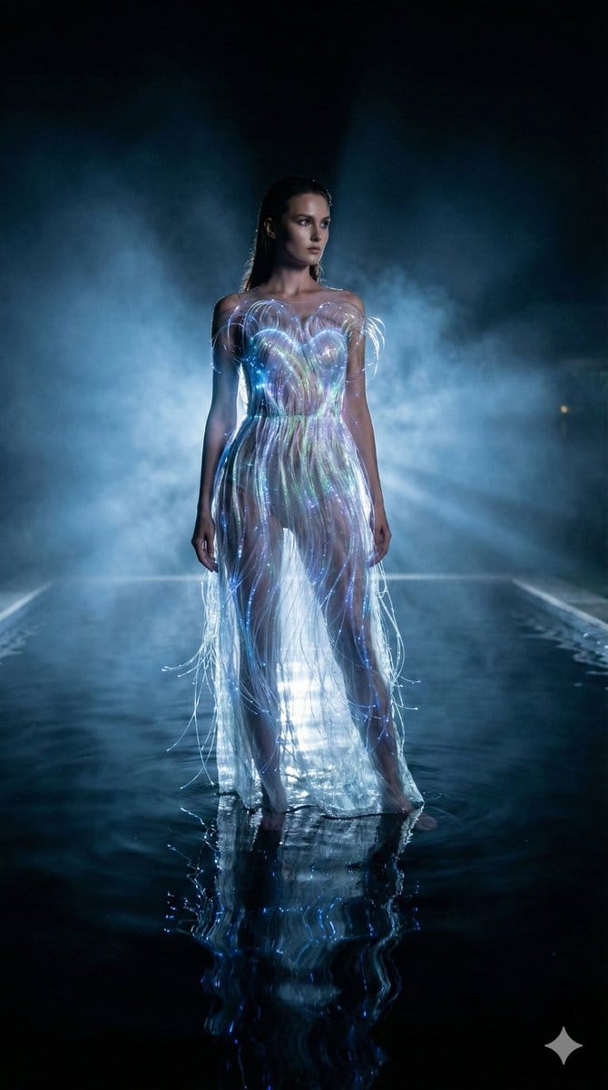 High-Fashion Sci-Fi Realism in Water - Prompt de IA