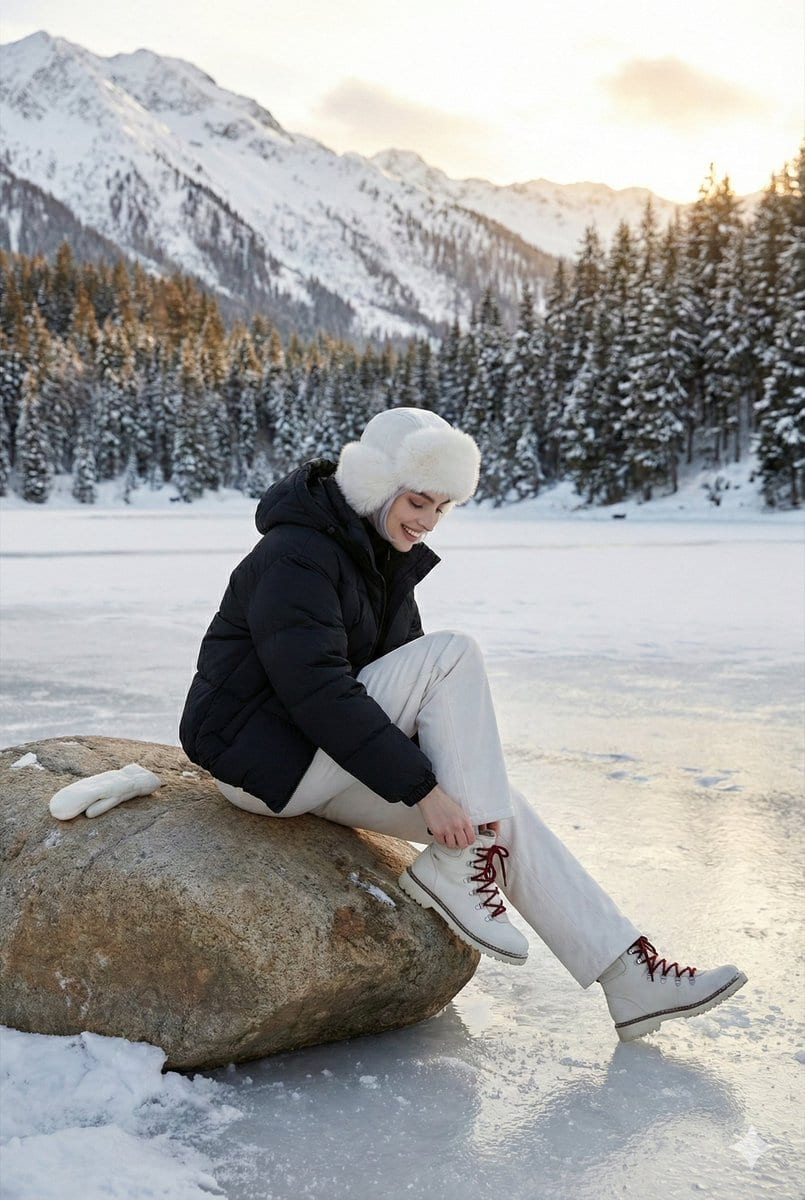 High-Fashion Winter Editorial on Ice Block - AI Prompt