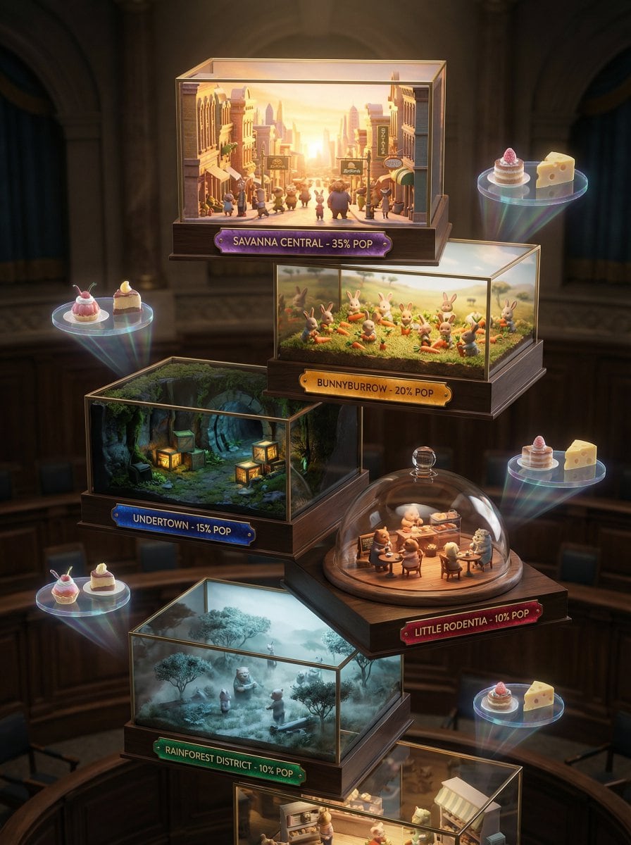 High-Fashion Zootopia Miniature Visualization - نص توجيهي للذكاء الاصطناعي