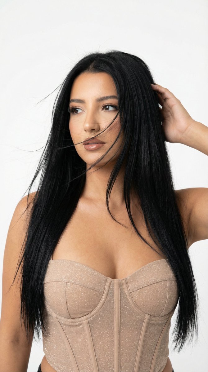 Preview image for High-Key Studio Beauty Portrait (Wind Hair, Nude Corset) prompt