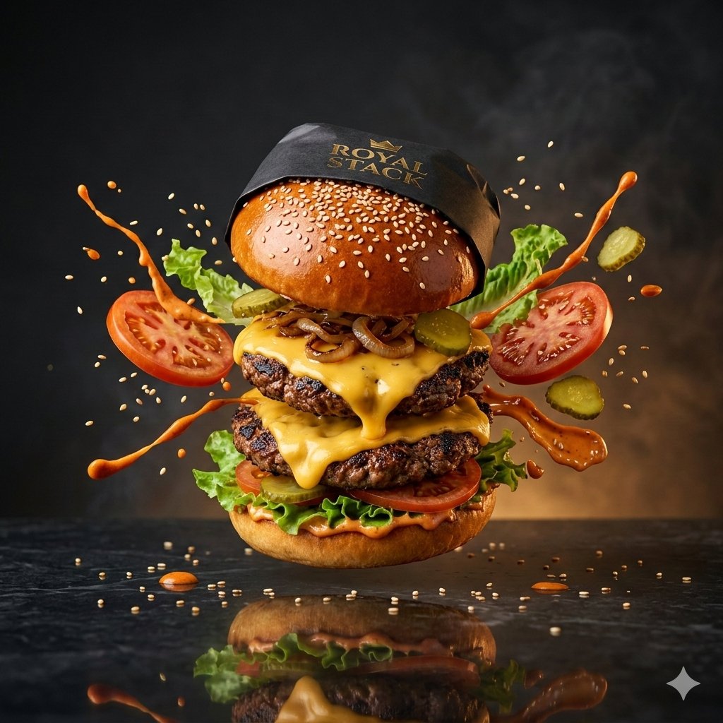 High-Speed Commercial Luxury Burger Photography - AI Art AI Generated Artwork