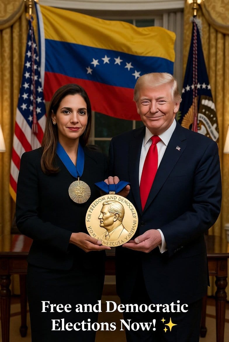 Historic Meeting: Machado and Trump with Nobel Medal - Prompt de IA