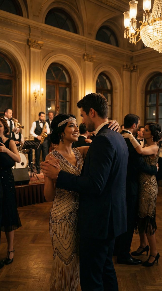 Preview image for Historical romantic editorial of a couple dancing in 1920s Istanbul prompt