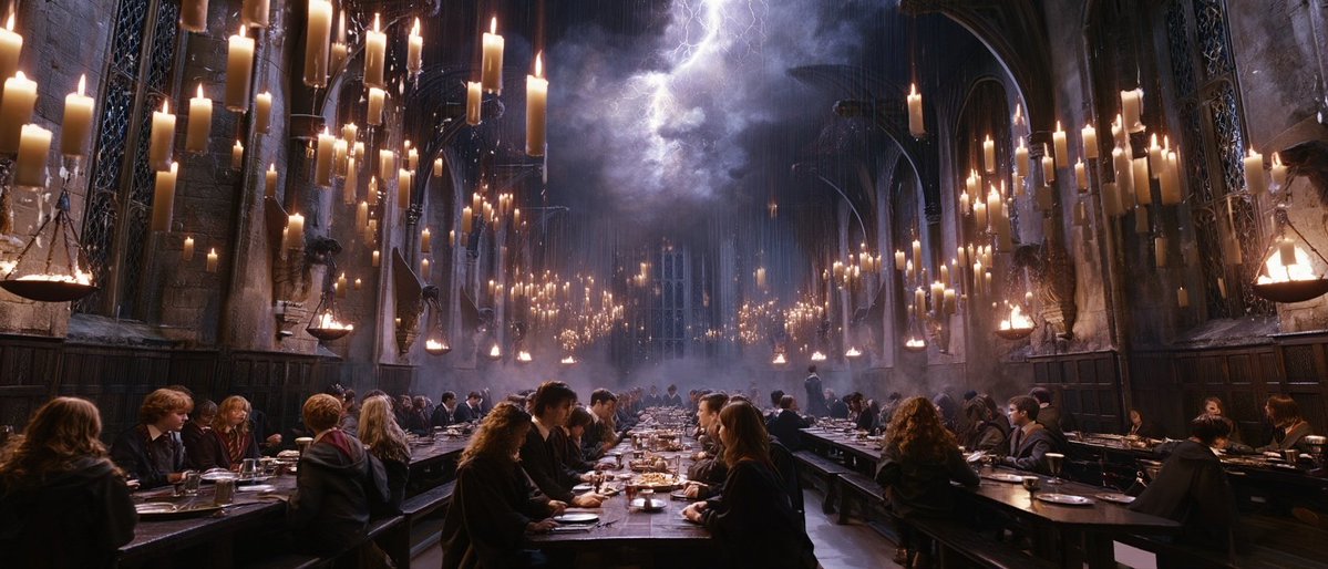 Preview image for Hogwarts Great Hall during a thunderstorm prompt