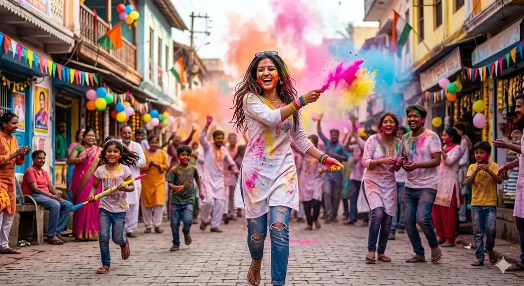 Preview image for Holi Festival Cinematic Photography Prompt (JSON Format) prompt