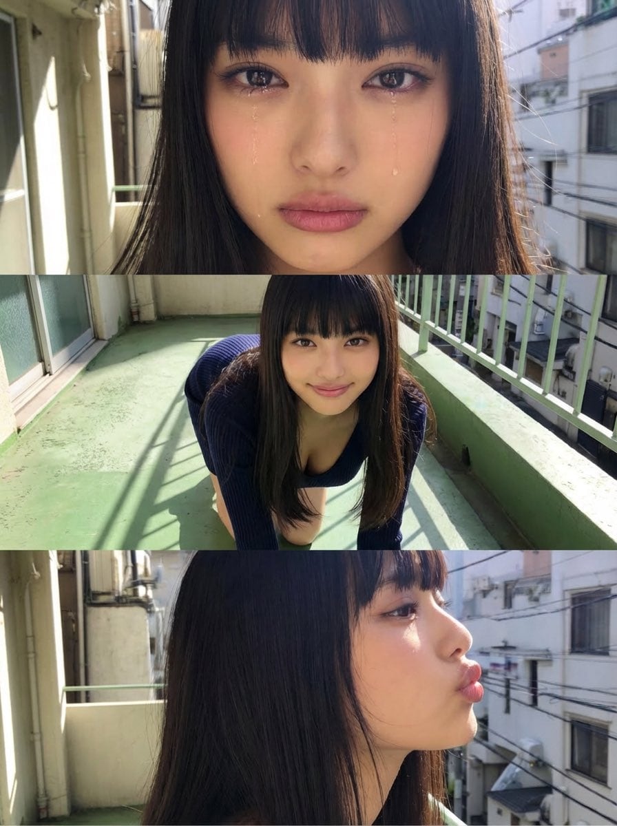 Horizontal three-panel emotional portrait from one image - Prompt IA