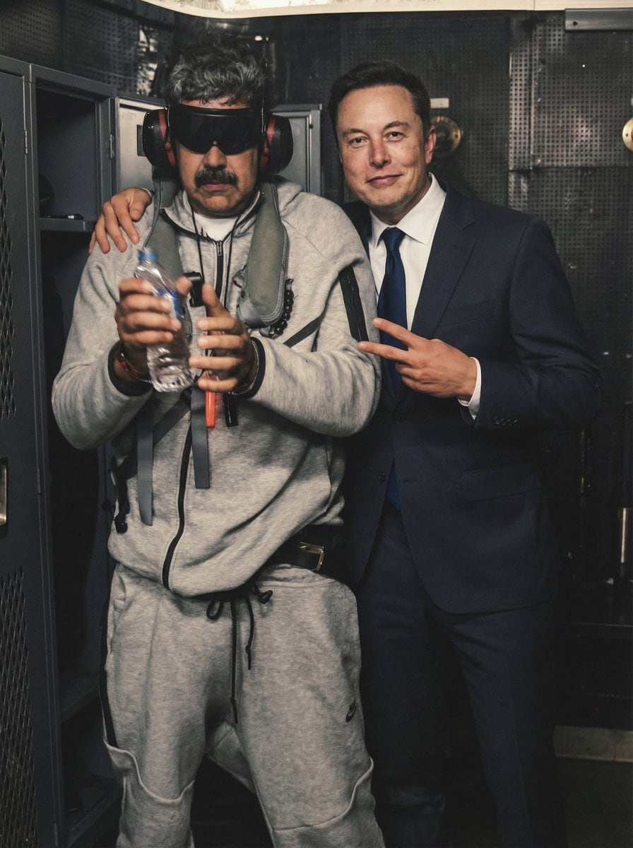 Humorous Portrait of Elon Musk and Venezuela President in Tactical Gear - KI-Prompt