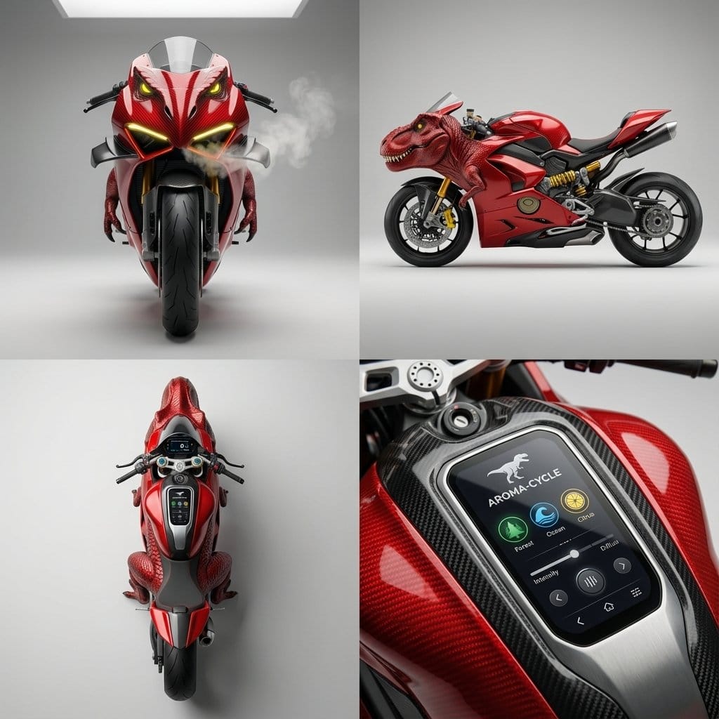 Hybrid Product Shot Grid (T-Rex and Ferrari) - AI Prompt
