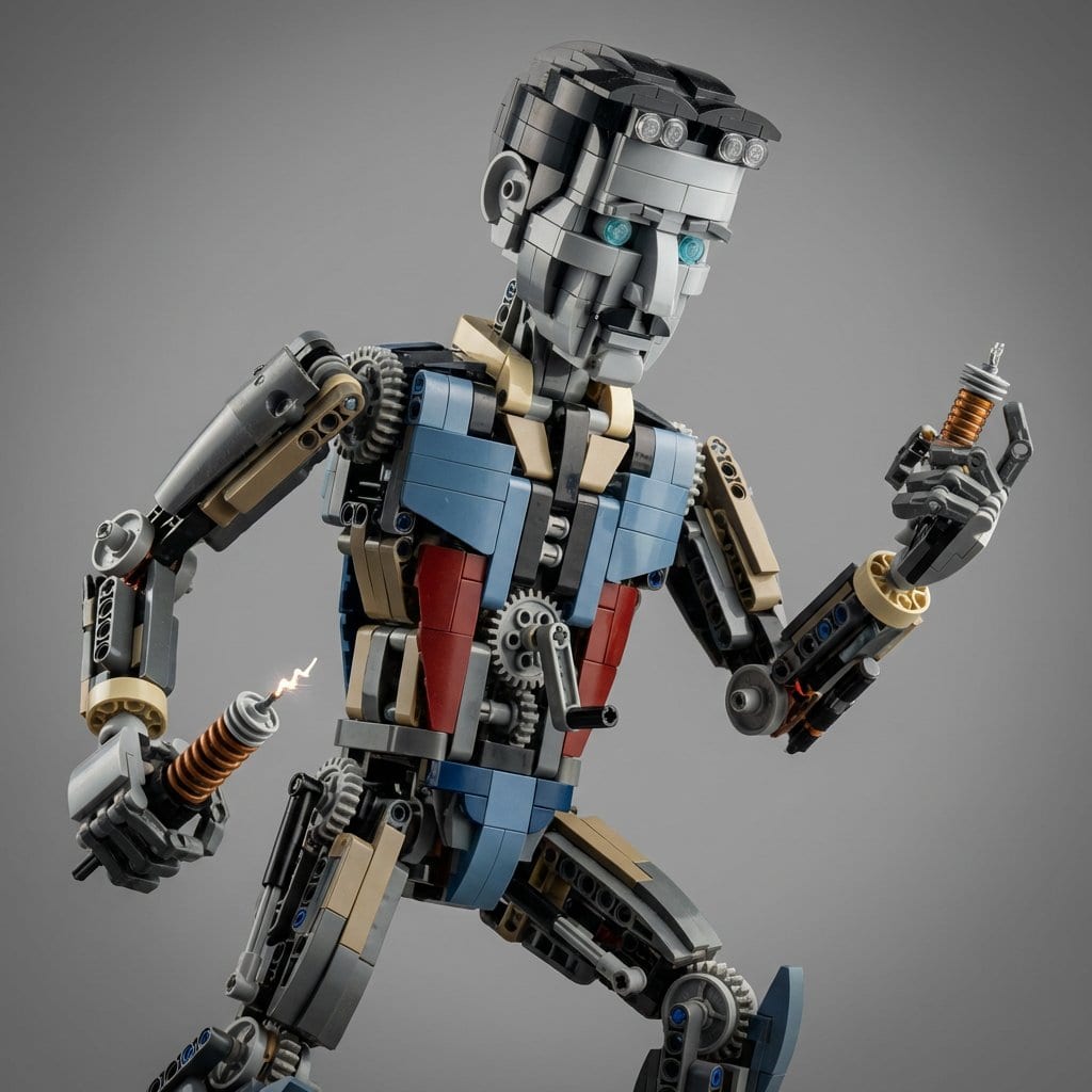 Hyper-Real Macro Studio Shot of a LEGO Technic Kitbash - AI 프롬프트
