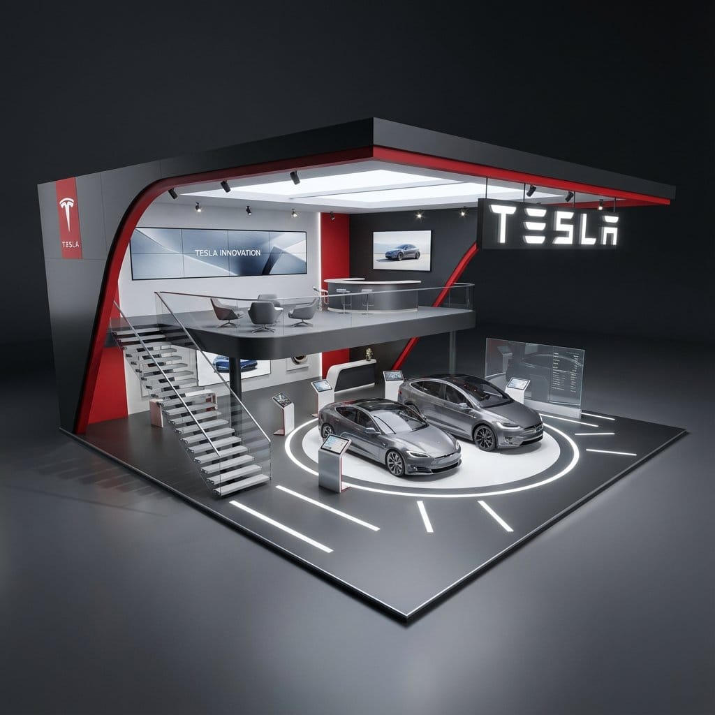 Hyper-Realistic 3D Architectural Exhibition Booth Visualization - AI提示词