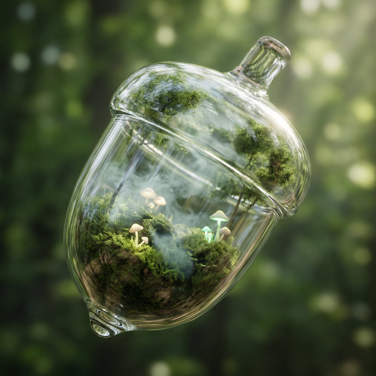 Hyper-Realistic 3D Simulation Prompt: Acorn Capsule Forest - AI Prompt