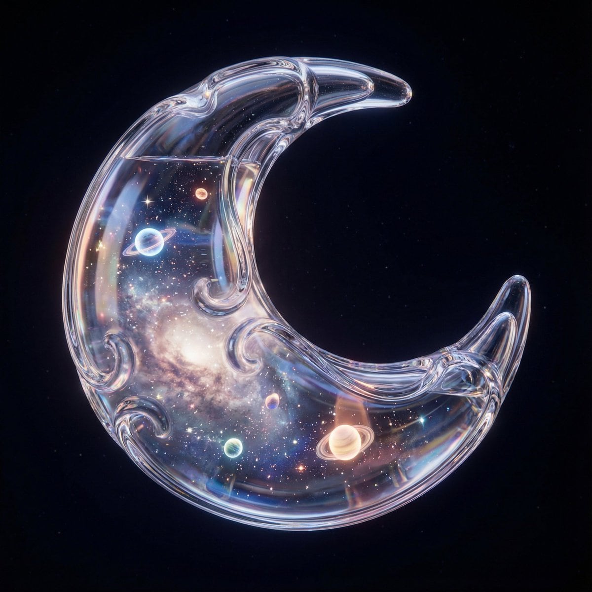 Hyper-Realistic 3D Simulation Prompt: Crescent Moon Vessel - AI Prompt