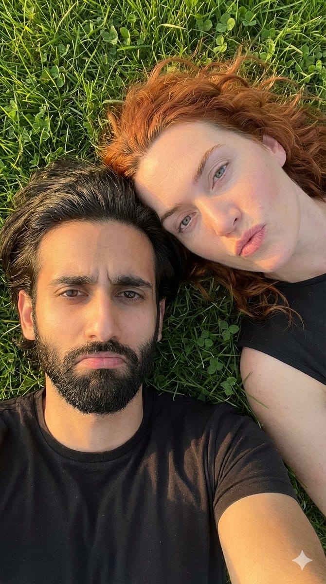 Hyper-Realistic Couple Selfie on Grass Prompt - AI 프롬프트