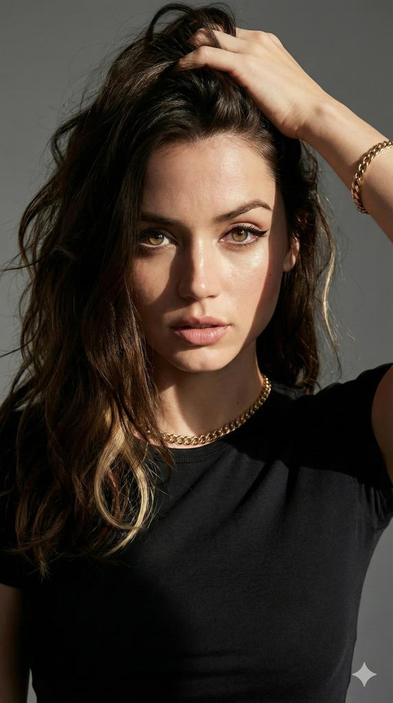 Hyper-realistic fashion portrait prompt for Ana de Armas style image generation - Prompt de IA