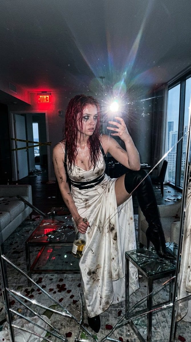 Hyper-Realistic Flash Selfie Crime Scene Prompt (JSON format) - Промпт ИИ