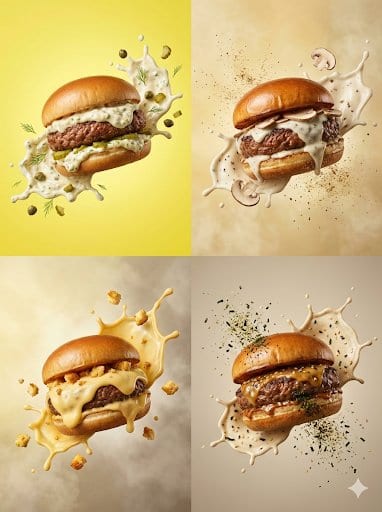 Hyper-realistic Floating Burger Commercial Shots - KI-Prompt