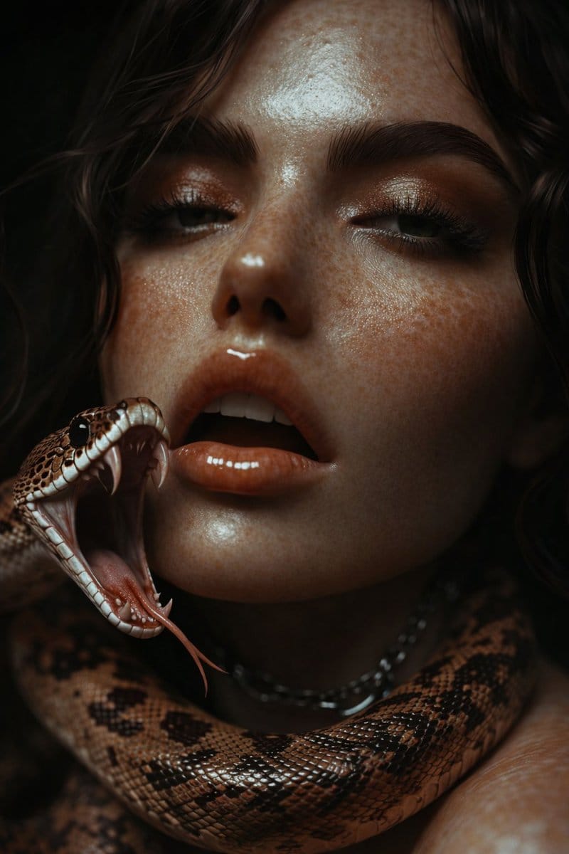 Hyper-Realistic Glossy Portrait with Snake Prompt - Prompt IA