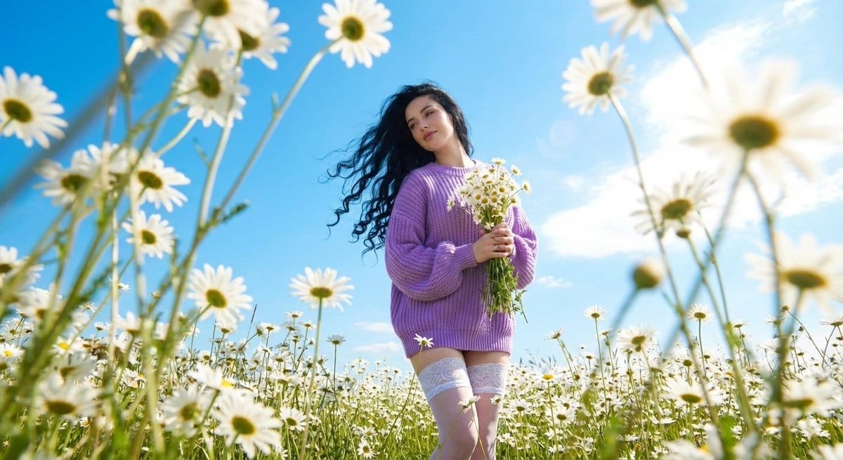 Hyper-realistic High-Fashion Editorial with Daisies - KI-Prompt