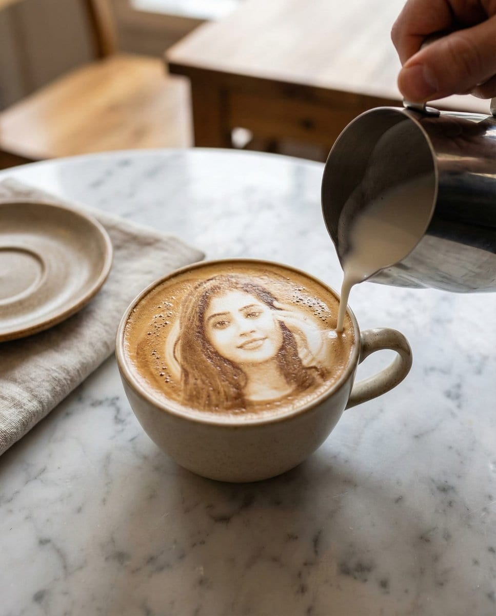 Hyper-realistic Latte Art Portrait Prompt (Identity Preservation) - KI-Prompt