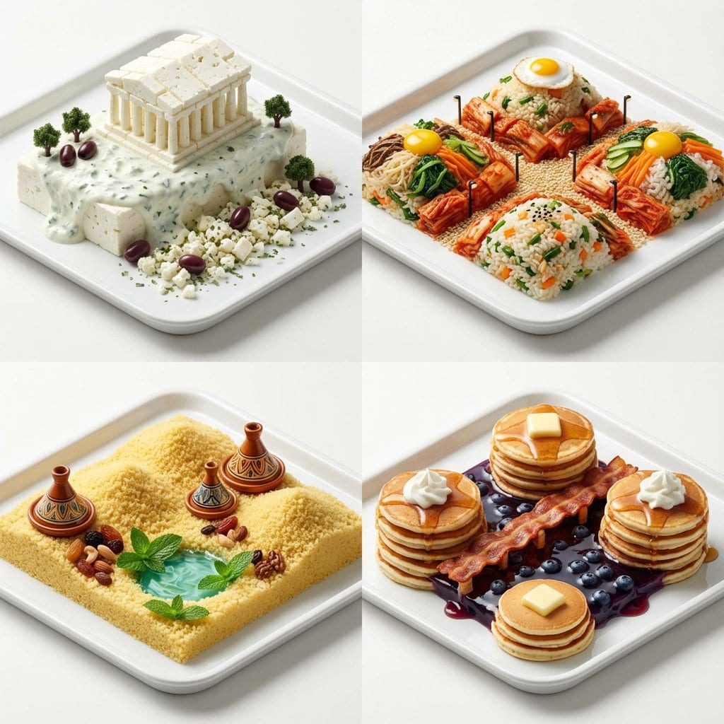 Hyper-Realistic Miniature Food Landscapes Grid - AI Prompt