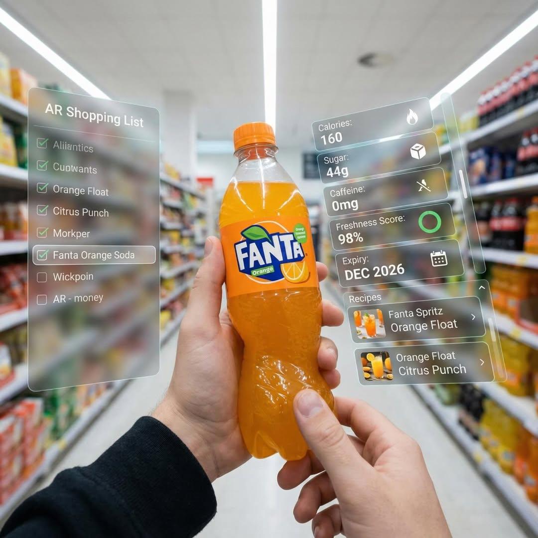 Hyper-Realistic Mixed Reality Fanta Bottle Interface - AI 프롬프트