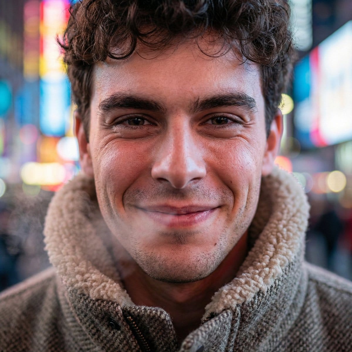 Hyper-Realistic Neon Times Square Portrait - Промпт ИИ