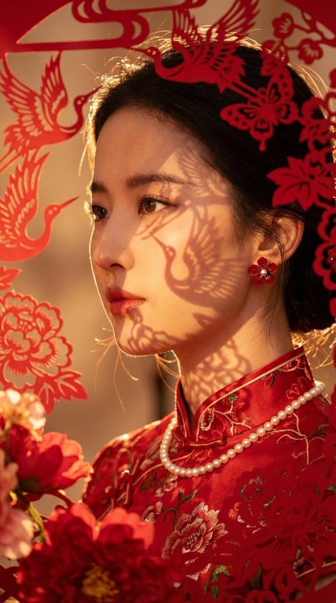 Hyper-realistic New Chinese Style Portrait with Gobo Lighting - KI-Prompt