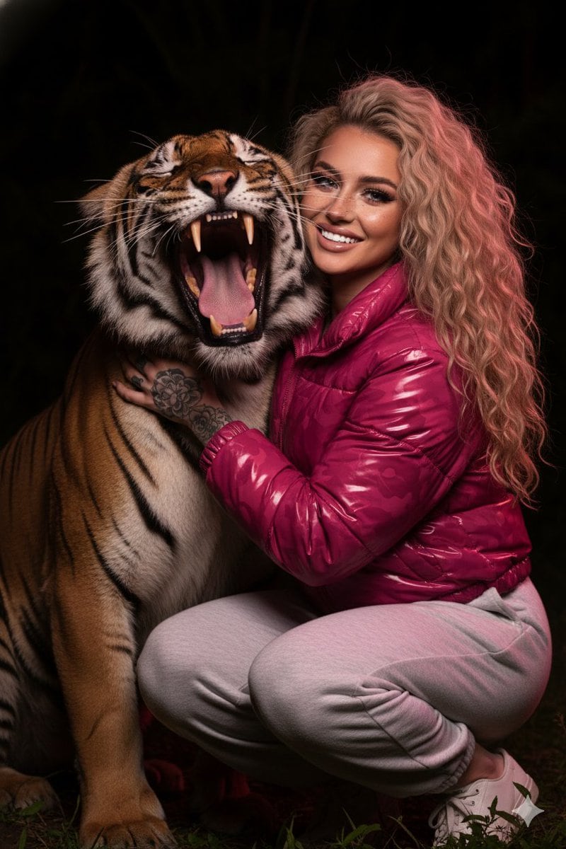 Hyper-Realistic Nighttime Portrait with Bengal Tiger - AI Generated Character Style Image Example
