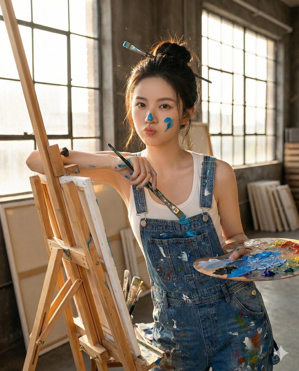 Hyper-Realistic Portrait of a Pouting Oil Painting Artist - Prompt de IA