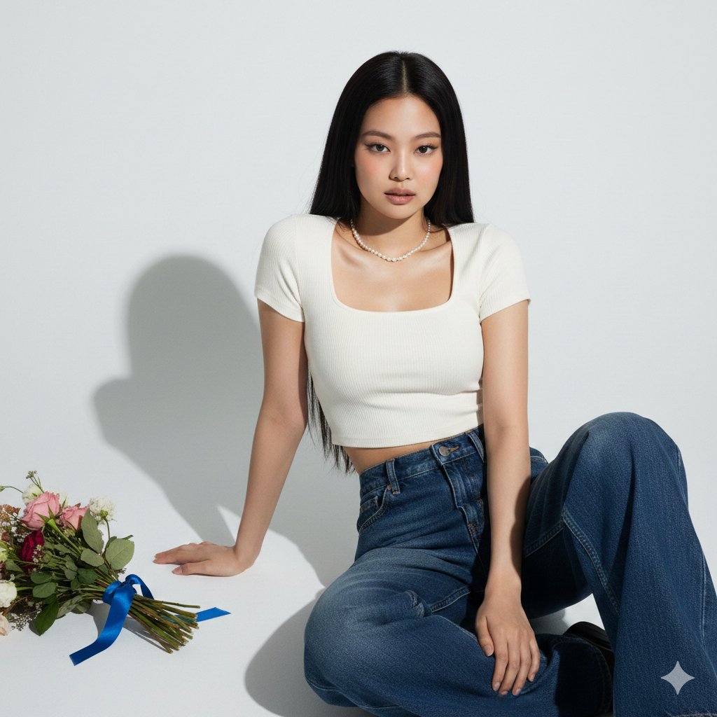 Preview image for Hyper-realistic portrait of Jennie Kim in a minimalist studio setting prompt