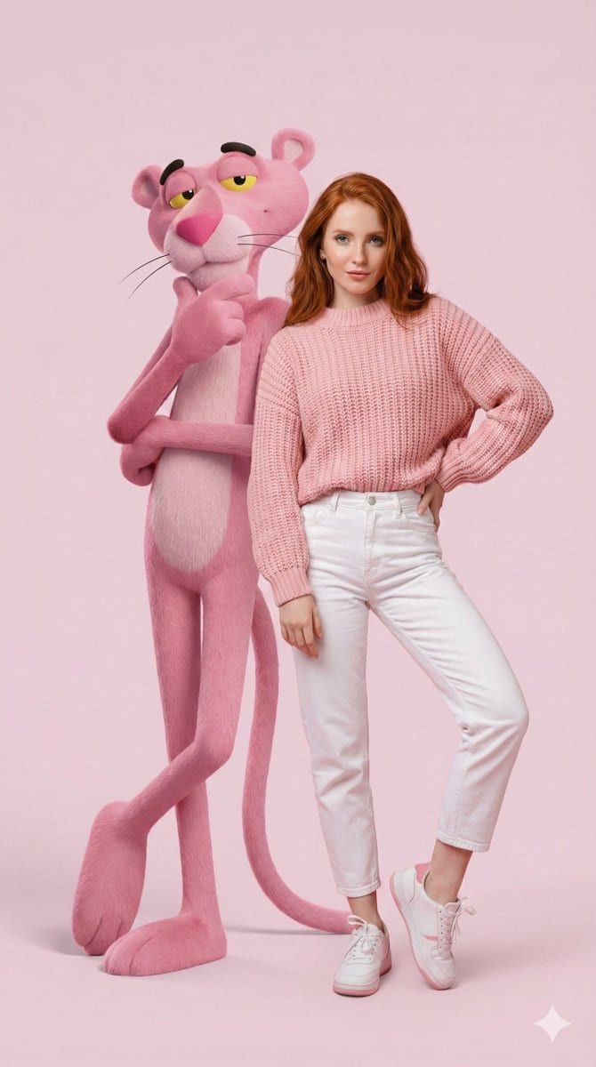 Hyper-Realistic Portrait with Giant Pink Panther - نص توجيهي للذكاء الاصطناعي
