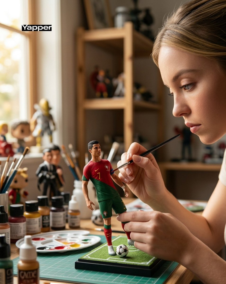 Preview image for Hyper-Realistic Scene of Artist Painting Miniature Ronaldo Figurine prompt