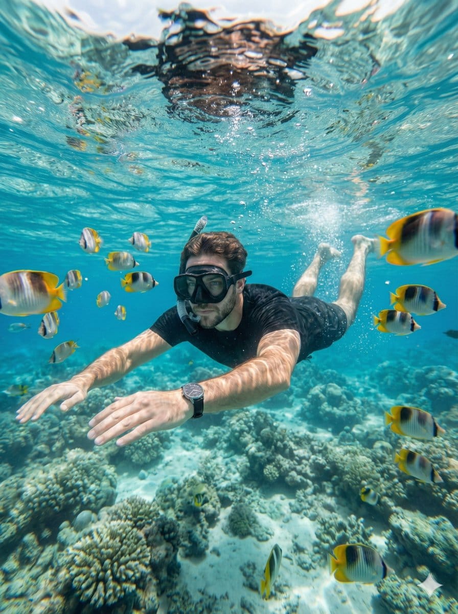 Hyper-Realistic Underwater Snorkeling Portrait - KI-Prompt