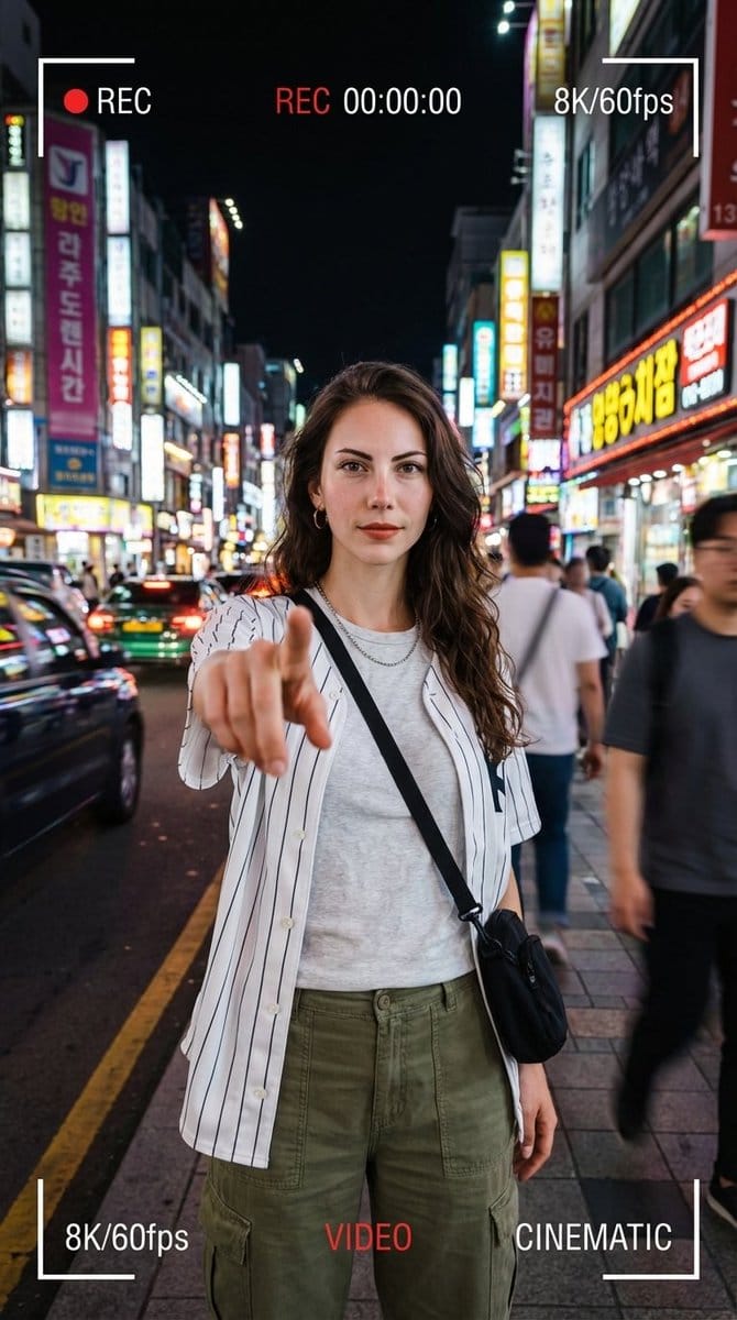 Hyper-Realistic Urban Night Portrait with UI Overlay - Prompt de IA