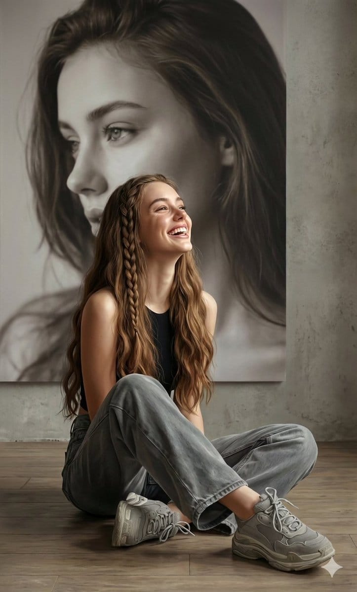 Hyperrealistic Portrait with Monochrome Profile Background - AI提示词