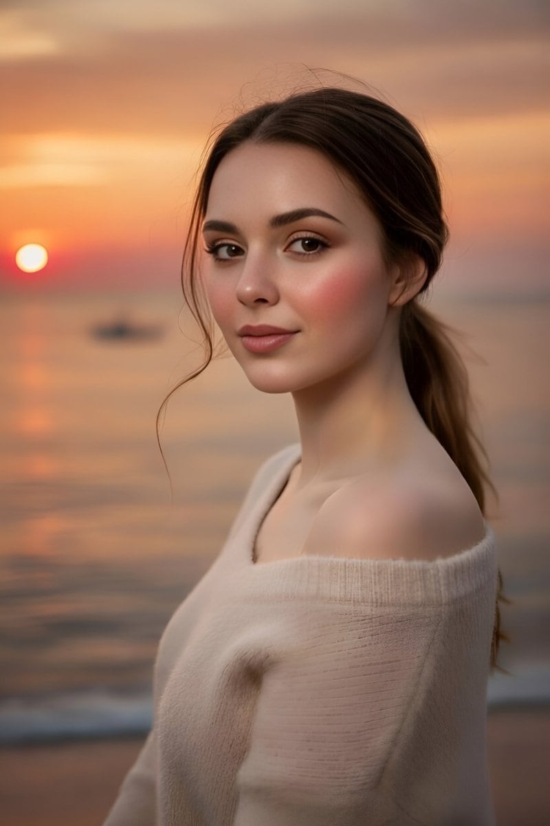 Identity-Locked Golden Hour Beach Portrait - AI提示词