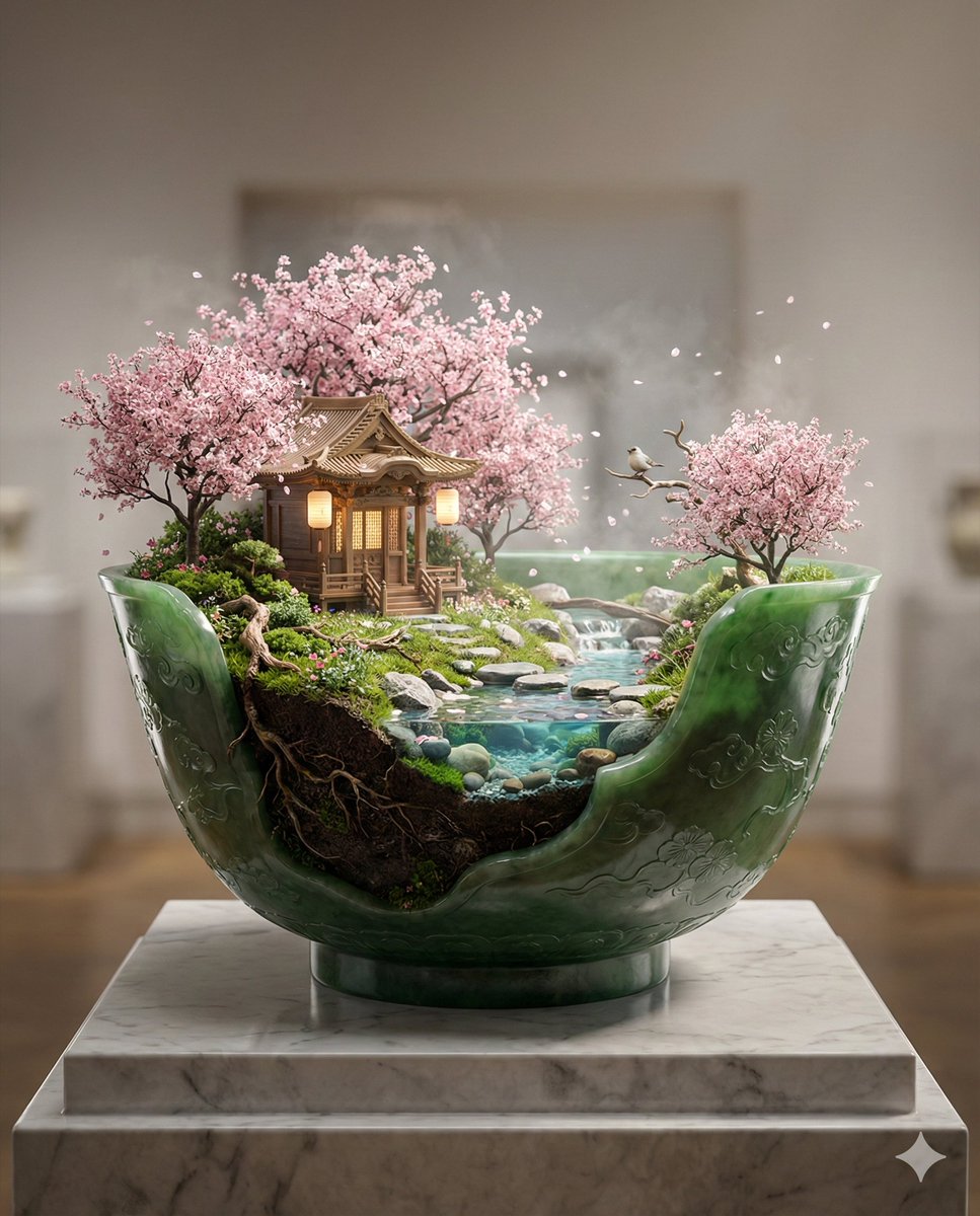 Preview image for Imperial Jade Bowl Diorama of a Sacred Spring Shrine prompt