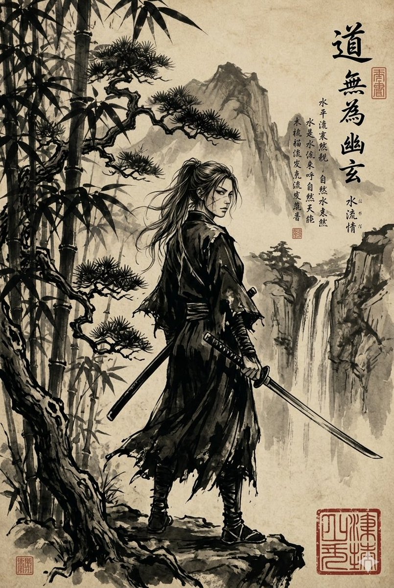 Preview image for Ink-Wash Samurai Landscape prompt