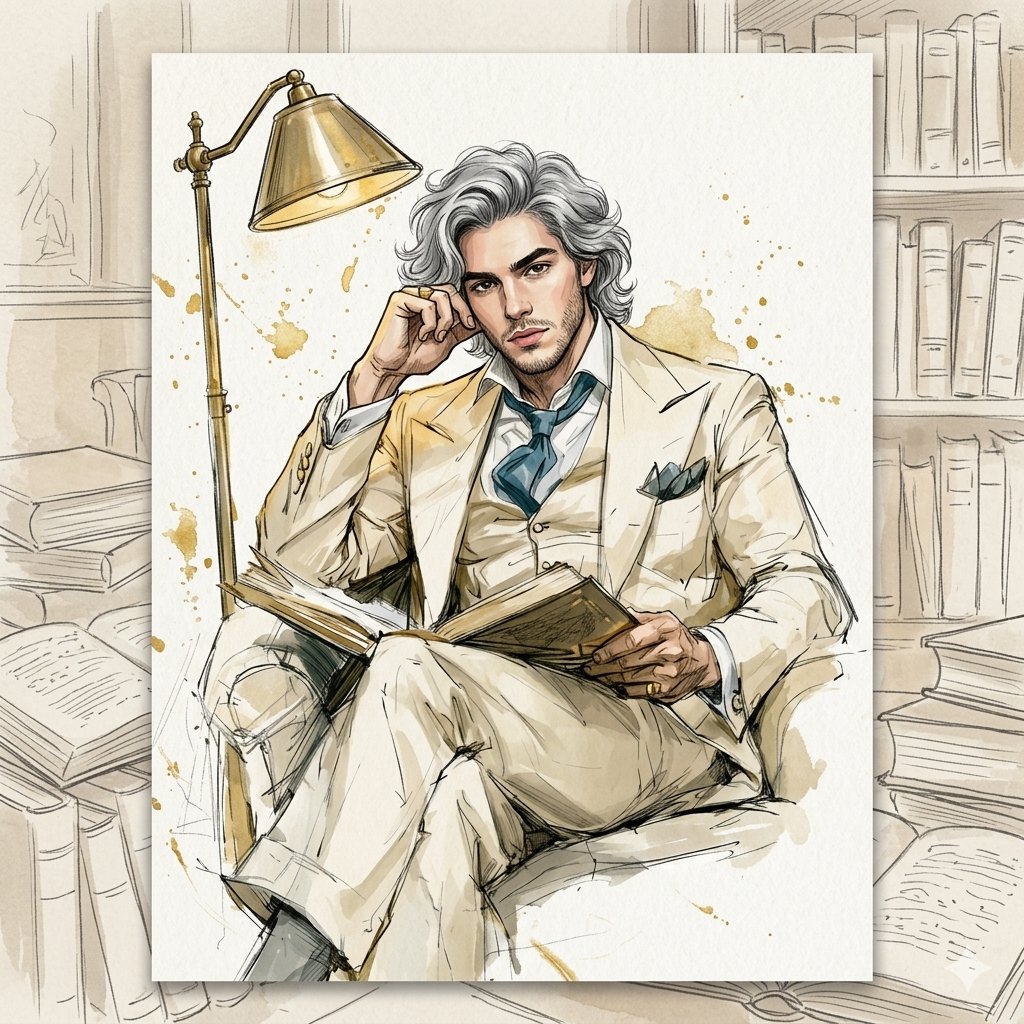Ink and Watercolor Library Illustration - AI Art AI Generated Artwork