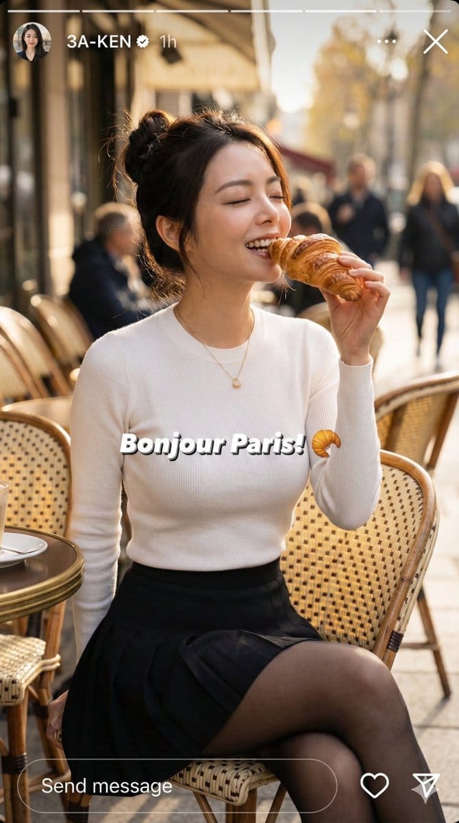 Instagram Story Prompt: Parisian Morning Croissant Selfie - AI Prompt