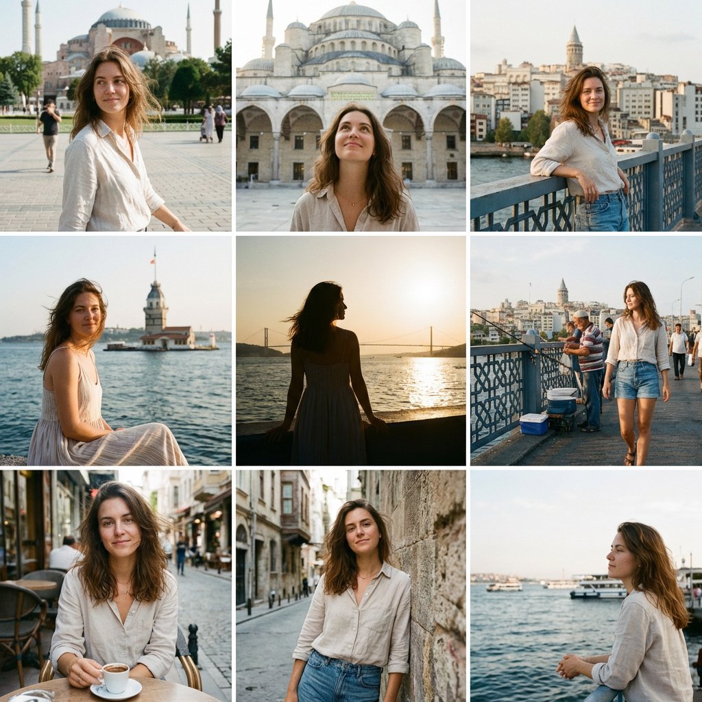 Instagram Travel Grid of an Attractive Woman in Istanbul - AI Art AI Generated Artwork