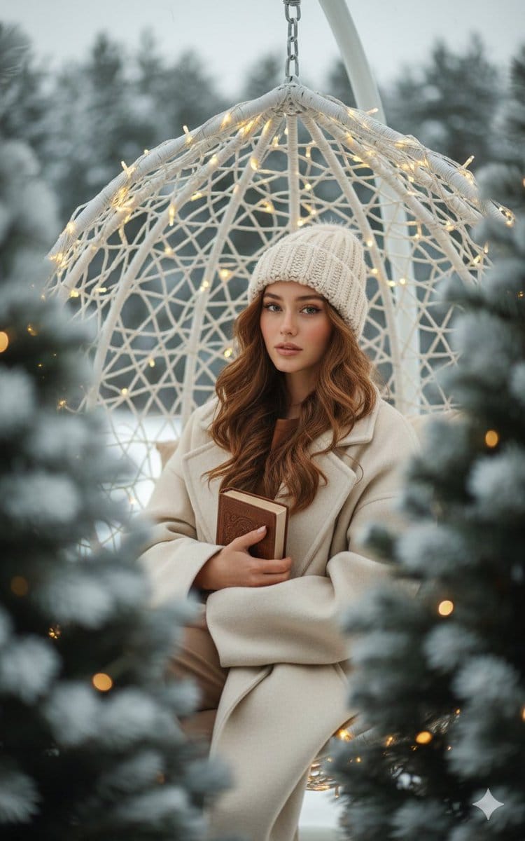 Intimate Portrait with Foreground Bokeh and Fir Tree - Prompt de IA