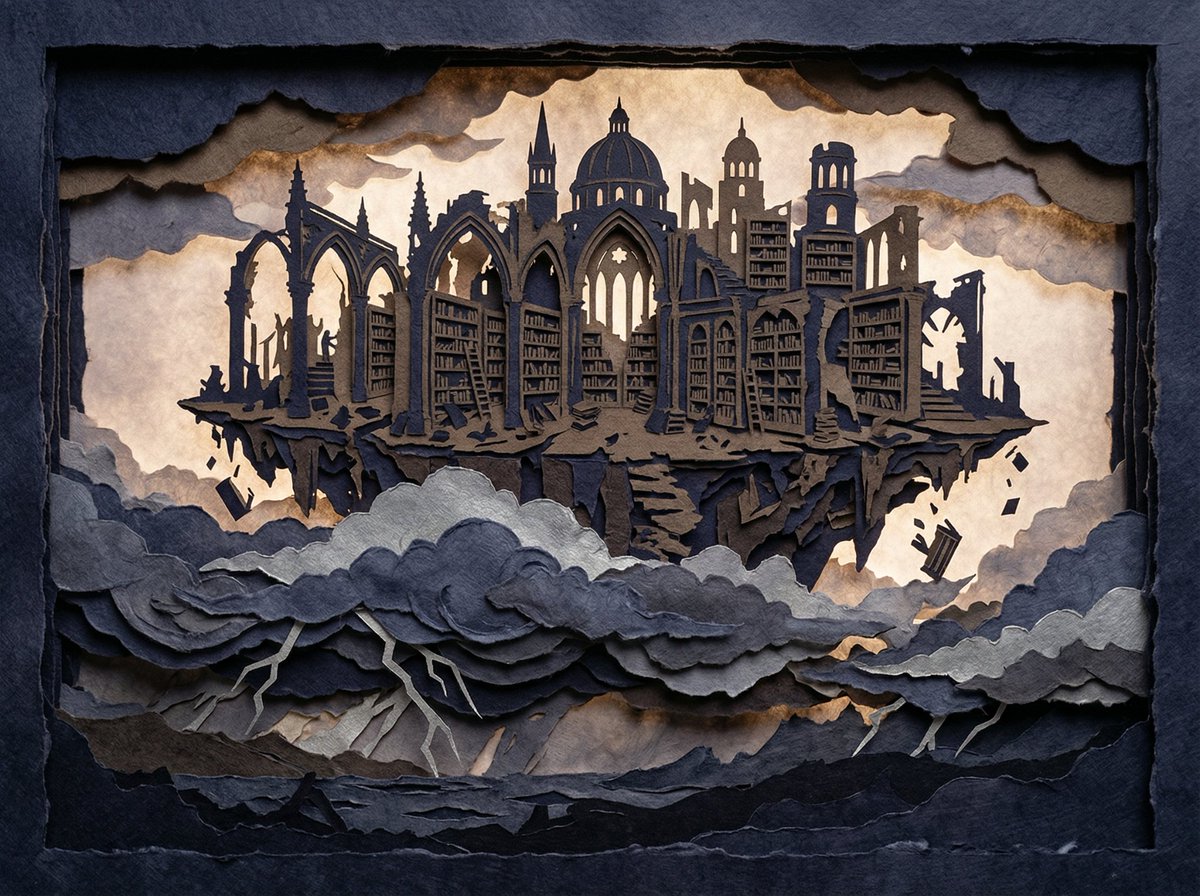 Preview image for Intricate Paper Cut Silhouette of a Library prompt