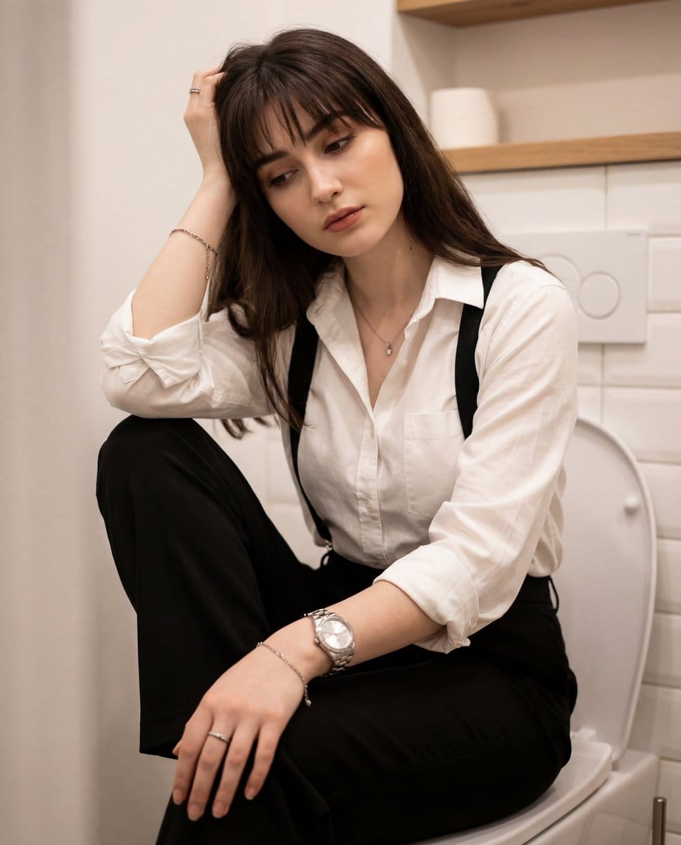 Introspective Portrait in a Bathroom with Identity Lock - AI 프롬프트